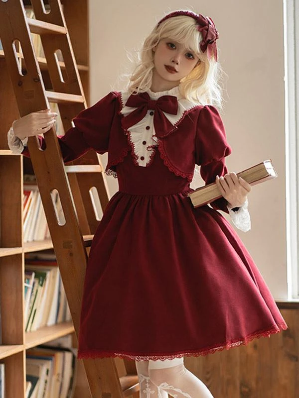 Gothic Lolita Dresses Bows Ruffles Burgundy Burgundy - Image 5