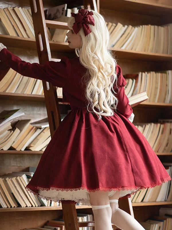 Gothic Lolita Dresses Bows Ruffles Burgundy Burgundy - Image 6