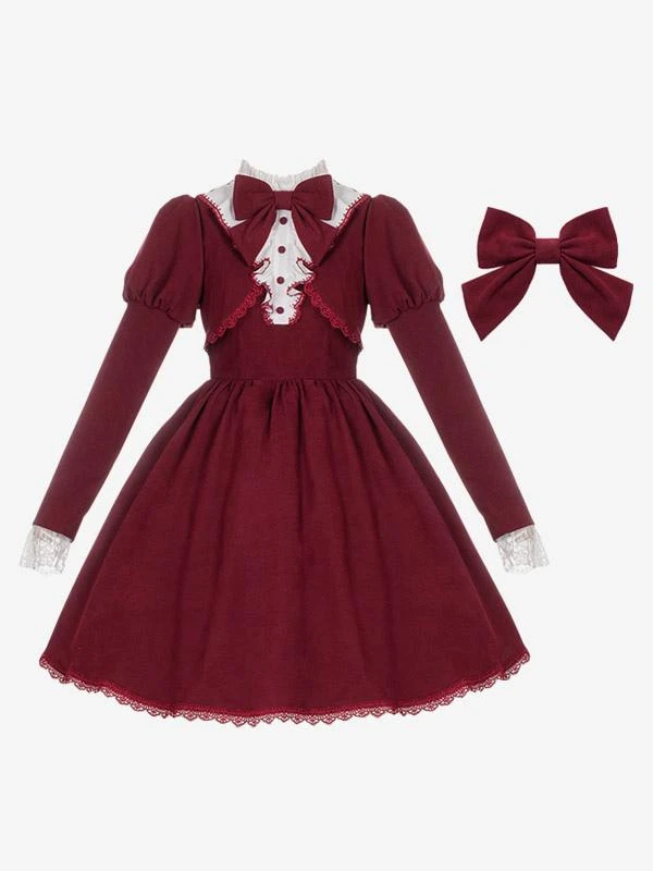 Gothic Lolita Dresses Bows Ruffles Burgundy Burgundy - Image 7