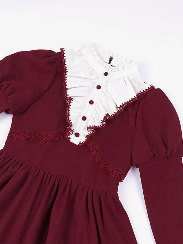 Gothic Lolita Dresses Bows Ruffles Burgundy Burgundy - Image 8