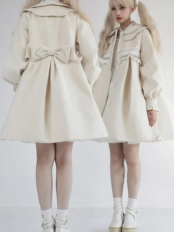Sweet Lolita Coats Ecru White Coat Ruffles Overcoat Polyester Fall Lolita Outwears - Image 5