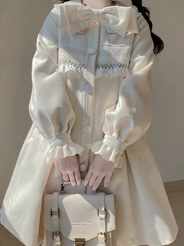 Sweet Lolita Coats Ecru White Coat Ruffles Overcoat Polyester Fall Lolita Outwears - Image 6