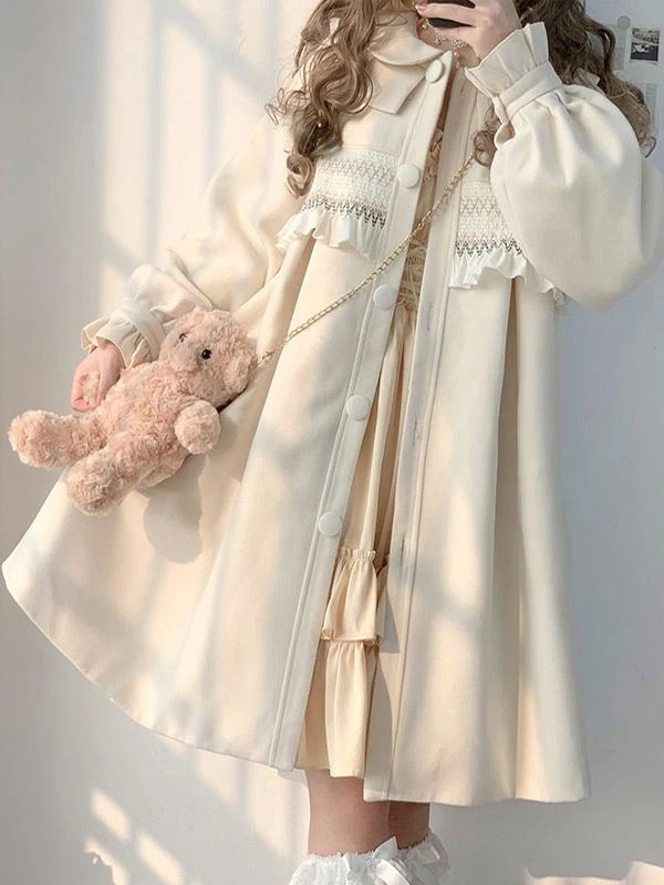 Sweet Lolita Coats Ecru White Coat Ruffles Overcoat Polyester Fall Lolita Outwears - Image 7