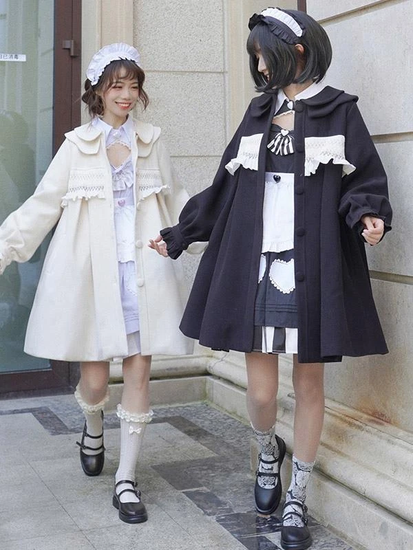 Sweet Lolita Coats Ecru White Coat Ruffles Overcoat Polyester Fall Lolita Outwears - Image 2