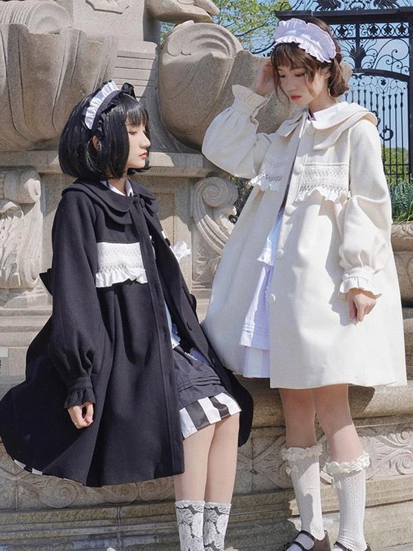 Sweet Lolita Coats Ecru White Coat Ruffles Overcoat Polyester Fall Lolita Outwears - Image 3