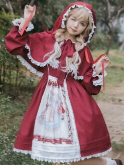 ROCOCO Style Lolita Poncho Red Polyester Lace Bows Winter Lolita Outwears