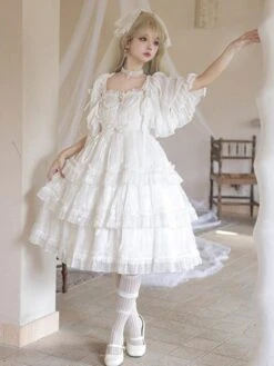 Lolita Dresses Tea Party Style Lolita Skirt Lace Sleeveless Polyester Sweet White