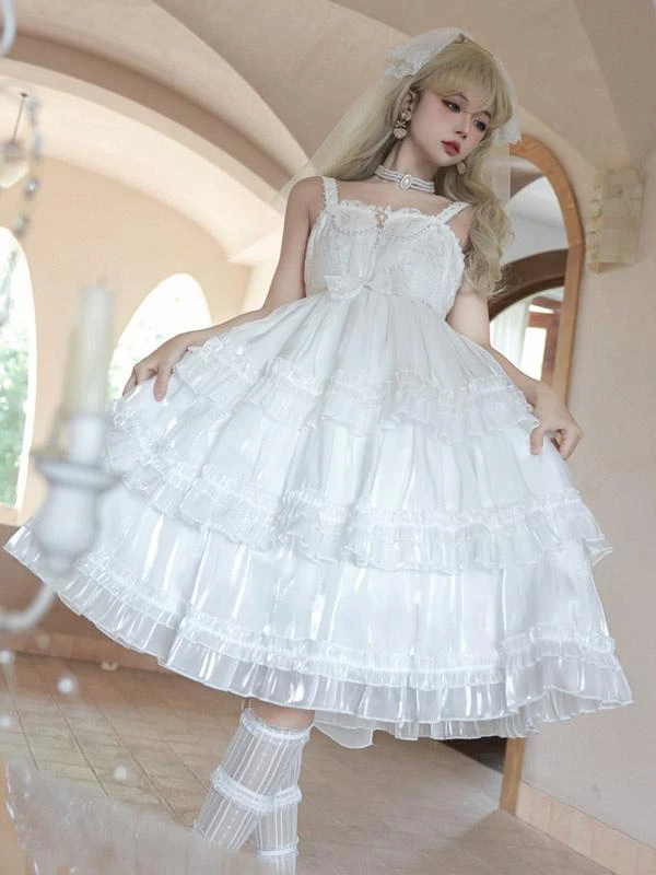 Lolita Dresses Tea Party Style Lolita Skirt Lace Sleeveless Polyester Sweet White - Image 2