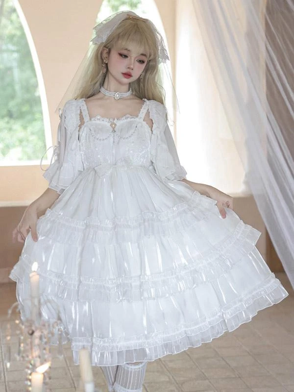 Lolita Dresses Tea Party Style Lolita Skirt Lace Sleeveless Polyester Sweet White - Image 3