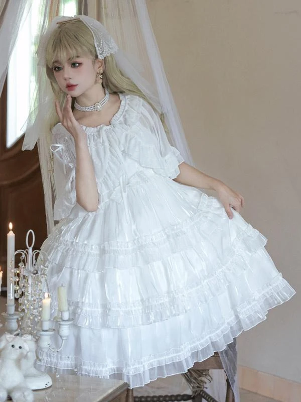 Lolita Dresses Tea Party Style Lolita Skirt Lace Sleeveless Polyester Sweet White - Image 4