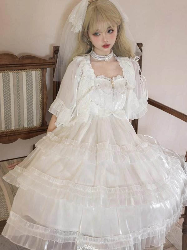 Lolita Dresses Tea Party Style Lolita Skirt Lace Sleeveless Polyester Sweet White - Image 5