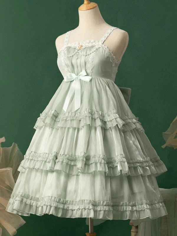 Lolita Dresses Tea Party Style Lolita Skirt Ruffles Sleeveless Polyester Sweet Light Green - Image 7