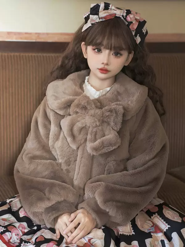 Sweet Lolita Coats Coffee Brown Polyester Overcoat Coat Spring Lolita Outwears - Image 4