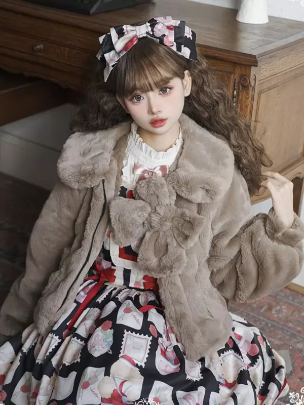 Sweet Lolita Coats Coffee Brown Polyester Overcoat Coat Spring Lolita Outwears - Image 5