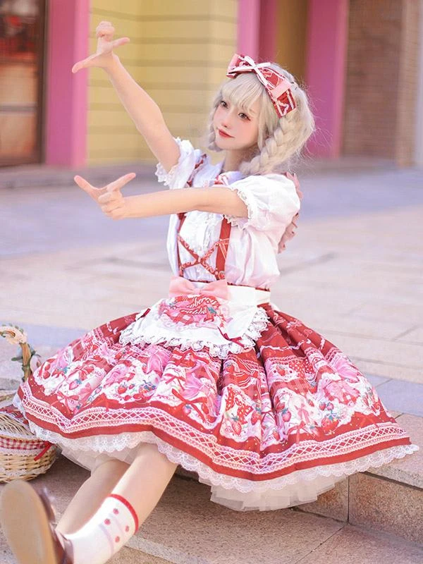 Sweet Lolita SK Bows Ruffles Black Floral Print Lolita Skirts