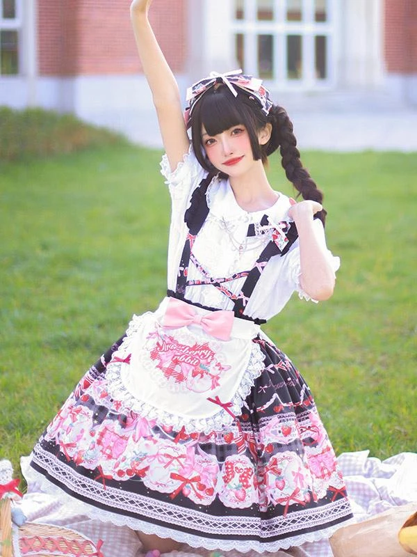 Sweet Lolita SK Bows Ruffles Black Floral Print Lolita Skirts - Image 3