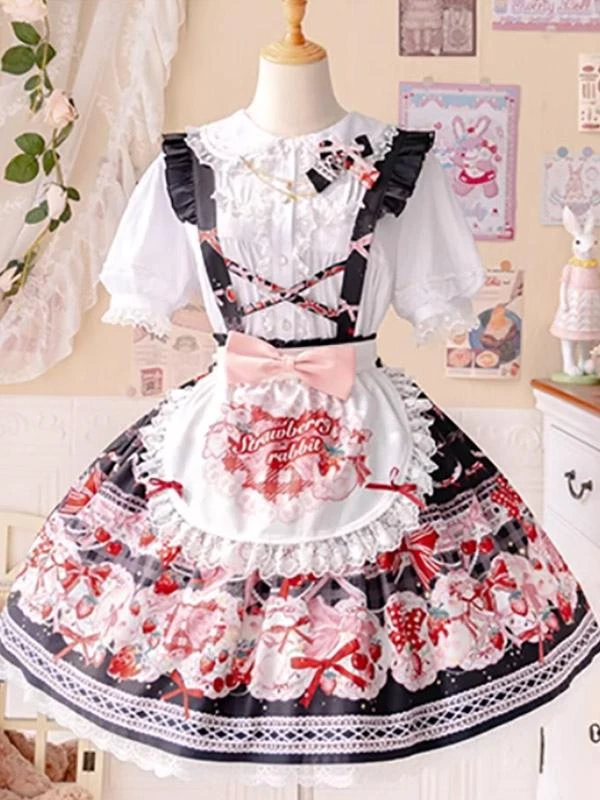 Sweet Lolita SK Bows Ruffles Black Floral Print Lolita Skirts - Image 5