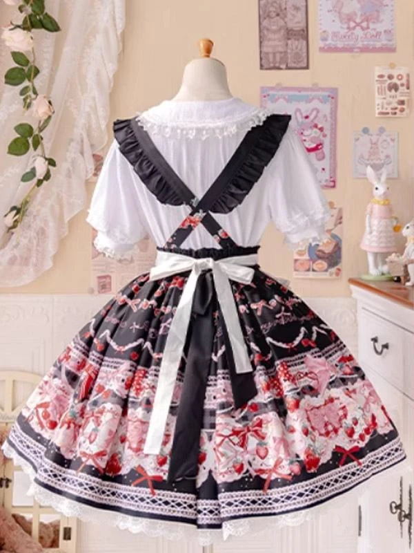 Sweet Lolita SK Bows Ruffles Black Floral Print Lolita Skirts - Image 7