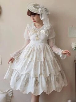 Sweet Lolita Dress Polyester Sleeveless Ruffles Sweet Jumper Lolita Dress