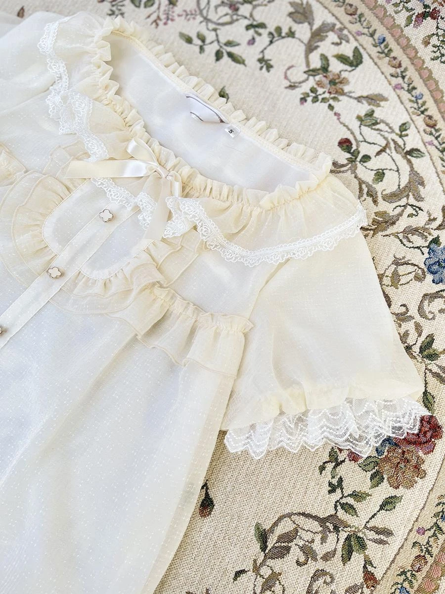 ROCOCO Style Lolita Blouses Black Short Sleeves Lace Ruffles Lolita Top Lolita Shirt - Image 3