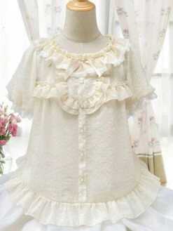 ROCOCO Style Lolita Blouses Black Short Sleeves Lace Ruffles Lolita Top Lolita Shirt