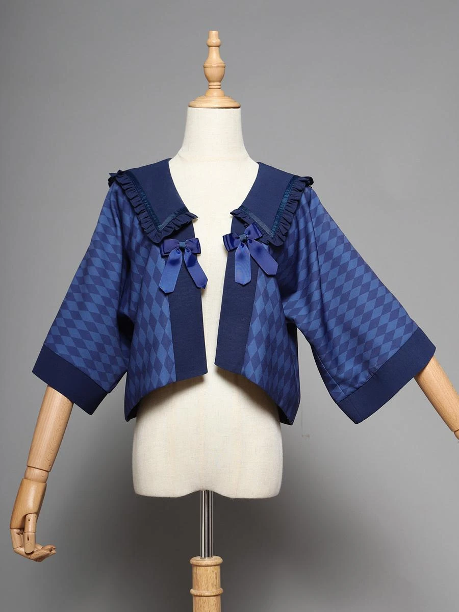 Kimono Red Long Sleeves Ruffles Plaid - Image 3