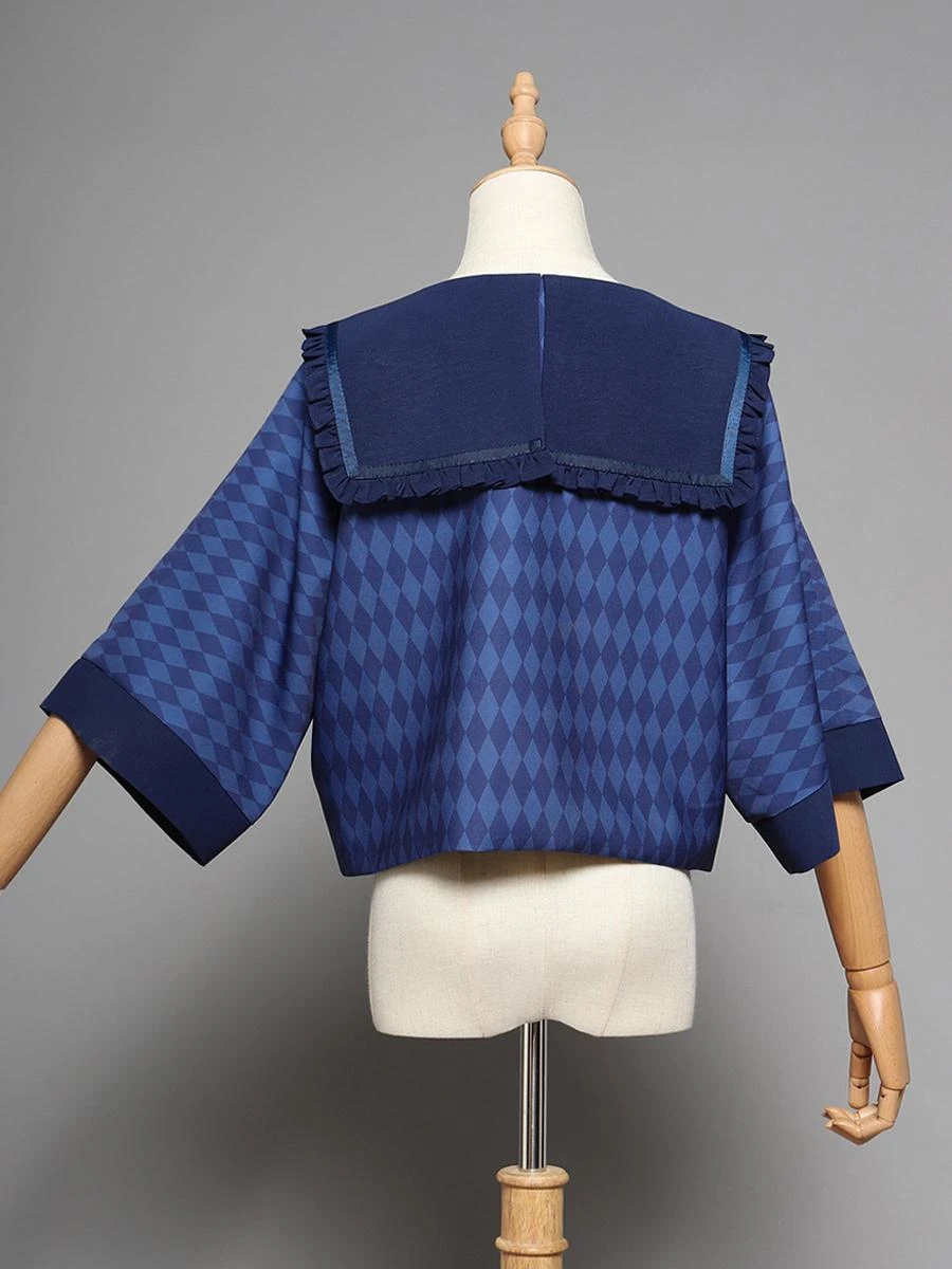 Kimono Red Long Sleeves Ruffles Plaid - Image 4