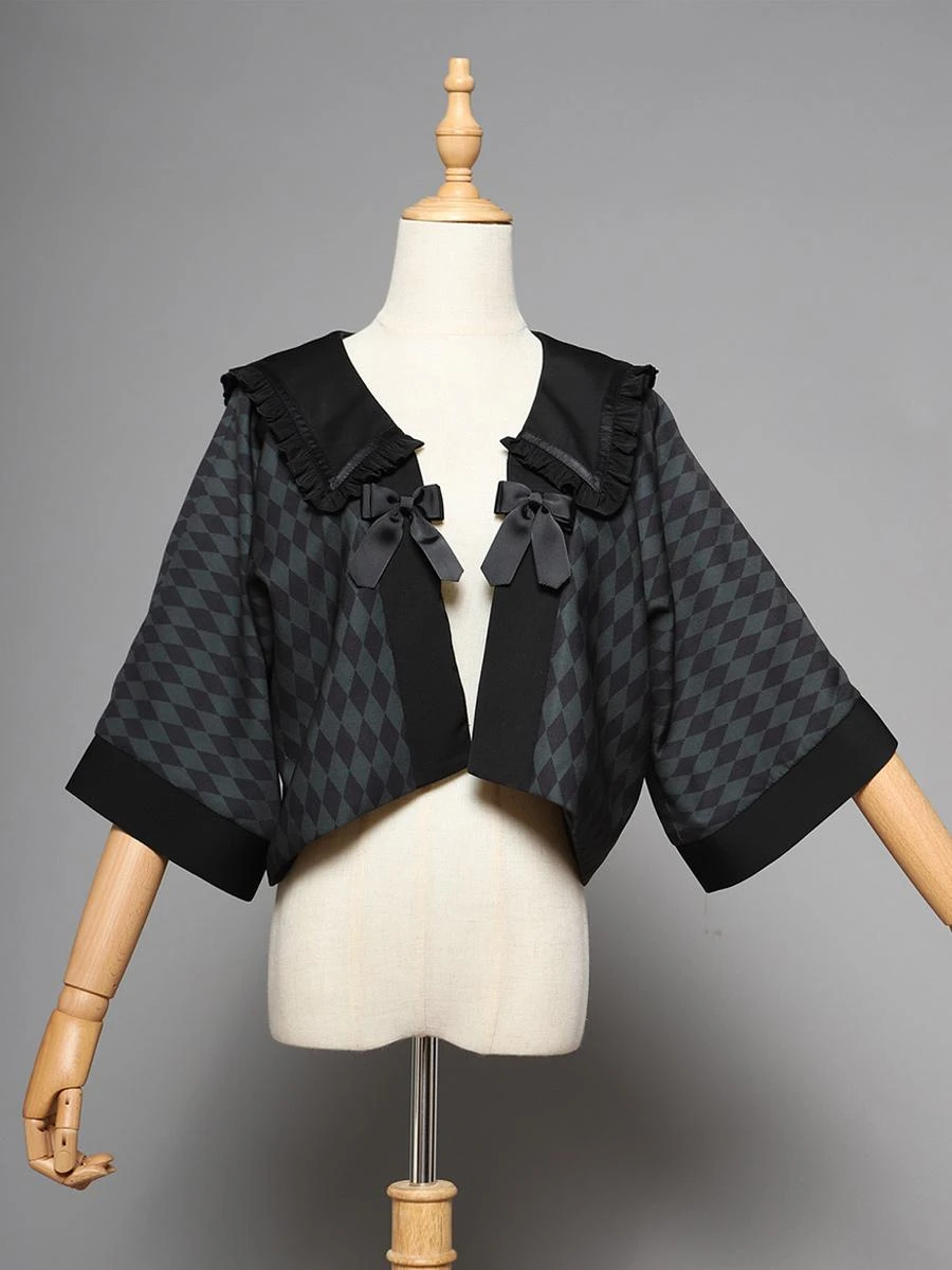 Kimono Red Long Sleeves Ruffles Plaid - Image 5