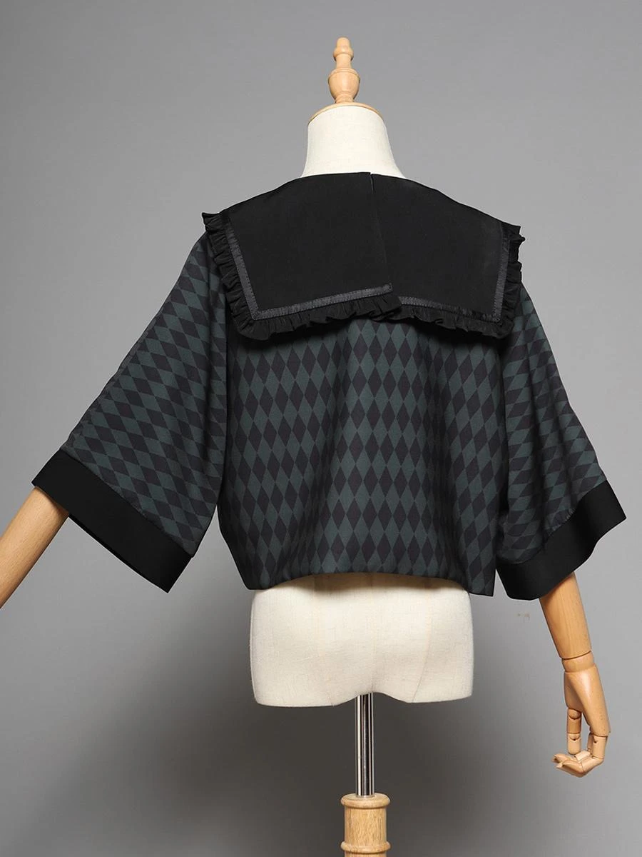 Kimono Red Long Sleeves Ruffles Plaid - Image 6