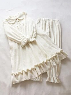 Gothic Lolita Outfits Light Brown Bows Ruffles Long Sleeves Pants Top