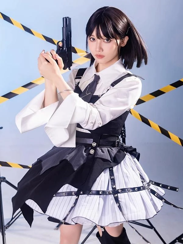 Gothic Lolita Outfits Black Grommets Long Sleeves Top Skirt - Image 2