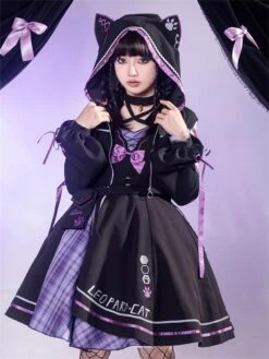 Gothic Lolita Outfits Black Plaid Bows Sleeveless Jumper Overcoat