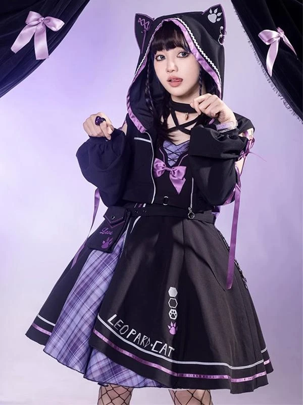 Gothic Lolita Outfits Black Plaid Bows Sleeveless Jumper Overcoat - Image 2