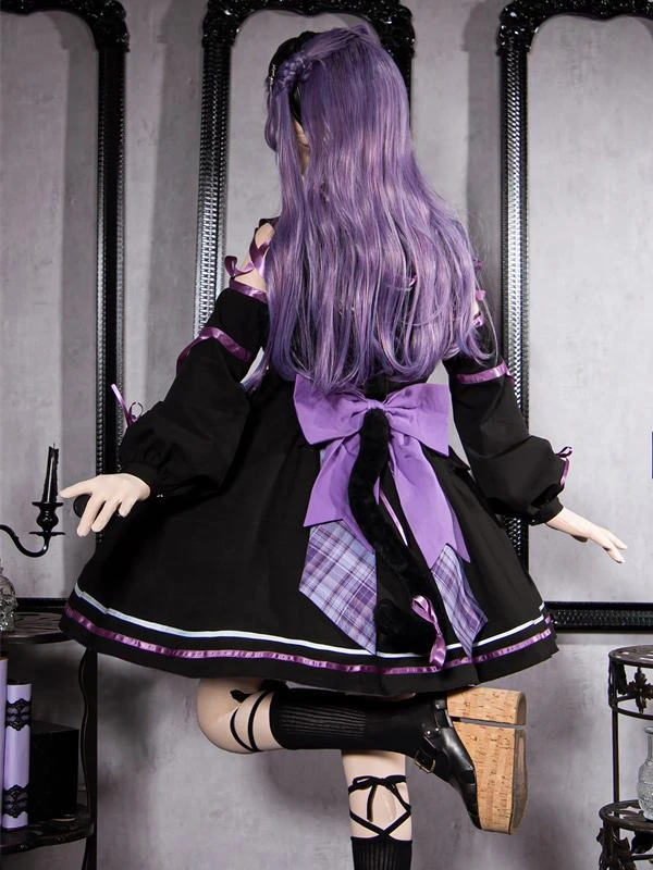 Gothic Lolita Outfits Black Plaid Bows Sleeveless Jumper Overcoat - Image 3