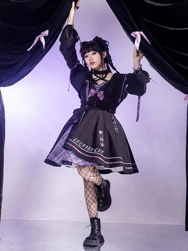 Gothic Lolita Outfits Black Plaid Bows Sleeveless Jumper Overcoat - Image 4