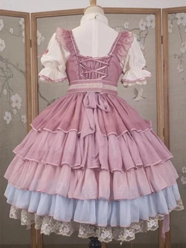 Chinese Style Lolita Dress Ruffles Sleeveless Polyester Chinese Style Lace Pink Chinese Style Lolita - Image 10