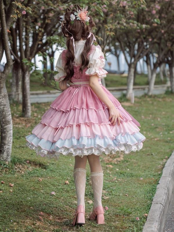 Chinese Style Lolita Dress Ruffles Sleeveless Polyester Chinese Style Lace Pink Chinese Style Lolita - Image 5