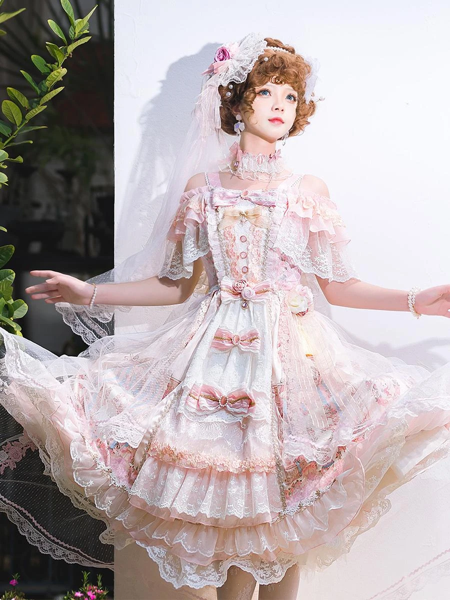 Sweet Lolita Dress Polyester Sleeveless Lolita Wedding Dress Bride Hime Lolita Dress