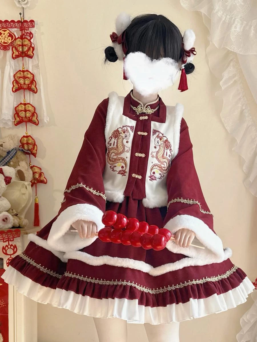 Chinese Style Lolita Dress Ruffles Long Sleeves Polyester Chinese Style Red Chinese Style Lolita - Image 3