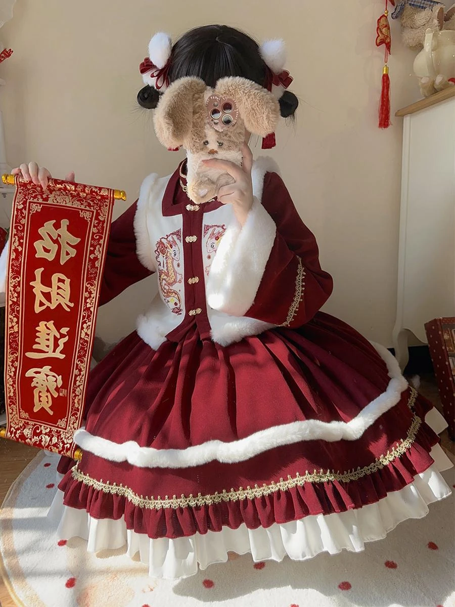 Chinese Style Lolita Dress Ruffles Long Sleeves Polyester Chinese Style Red Chinese Style Lolita - Image 5