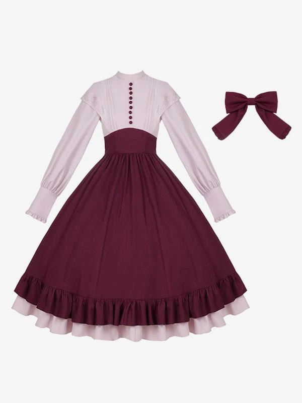 Classical Lolita Dress Polyester Long Sleeves Lolita Dresses Classic Burgundy - Image 8