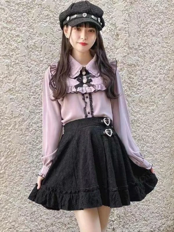 Gothic Lolita Skirt Black Grommets Ruffles Lolita Skirts - Image 7