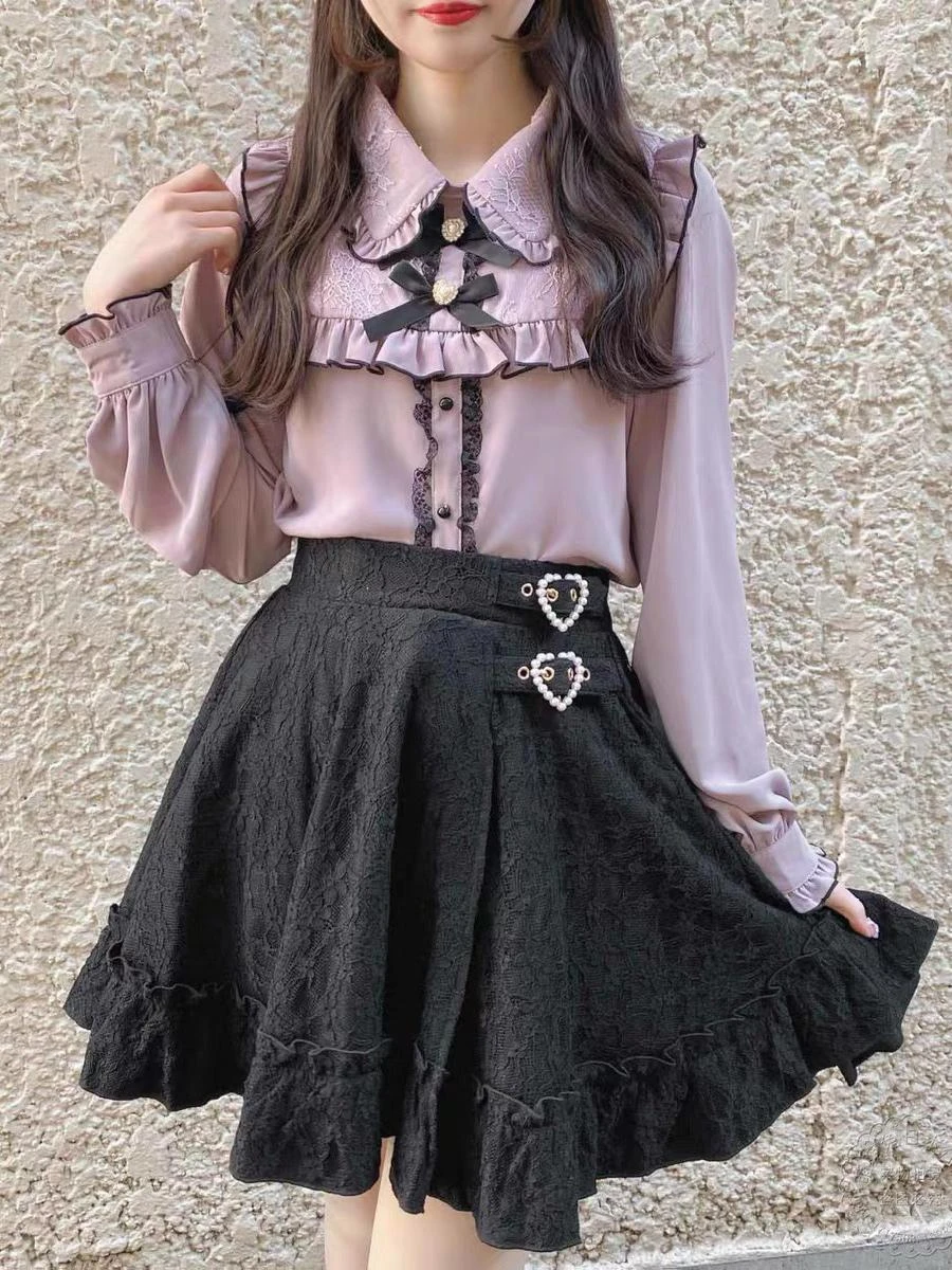 Gothic Lolita Skirt Black Grommets Ruffles Lolita Skirts - Image 3