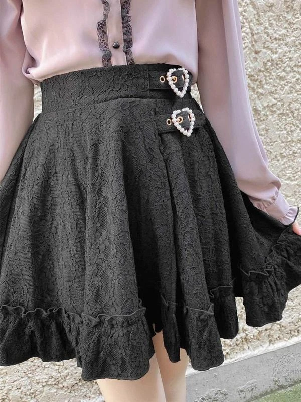 Gothic Lolita Skirt Black Grommets Ruffles Lolita Skirts