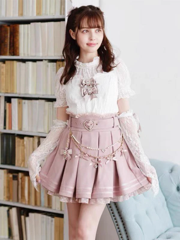 Steampunk Lolita SK White Grommets Pleated Lolita Skirts