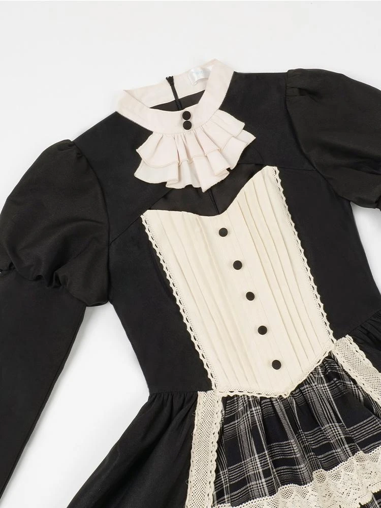 Gothic Lolita Dresses Bows Ruffles Plaid Black Black - Image 10