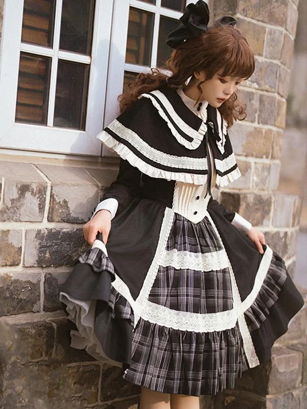 Gothic Lolita Dresses Bows Ruffles Plaid Black Black - Image 5