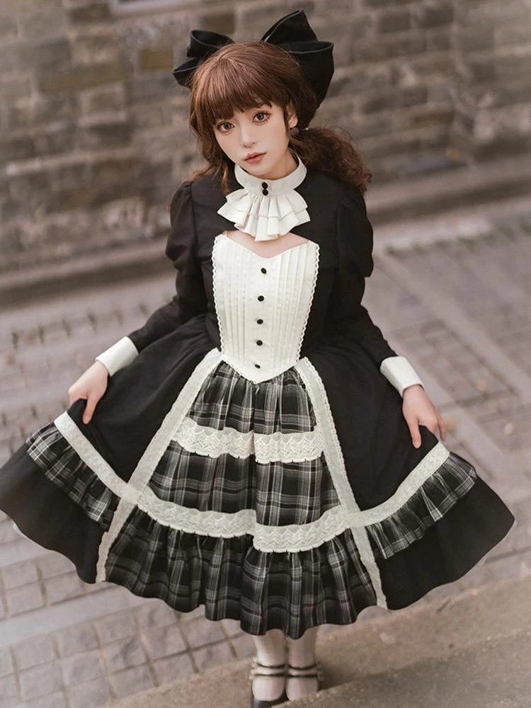 Gothic Lolita Dresses Bows Ruffles Plaid Black Black - Image 6