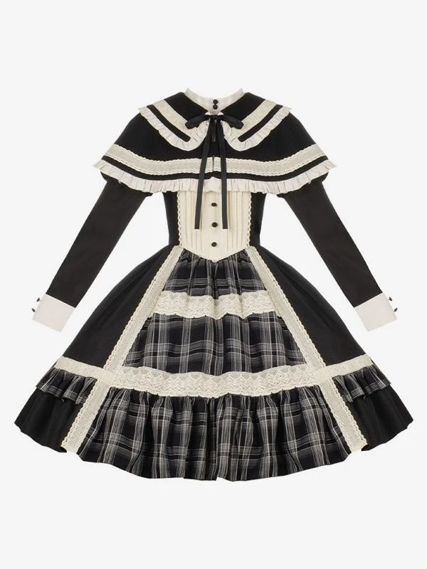 Gothic Lolita Dresses Bows Ruffles Plaid Black Black - Image 7