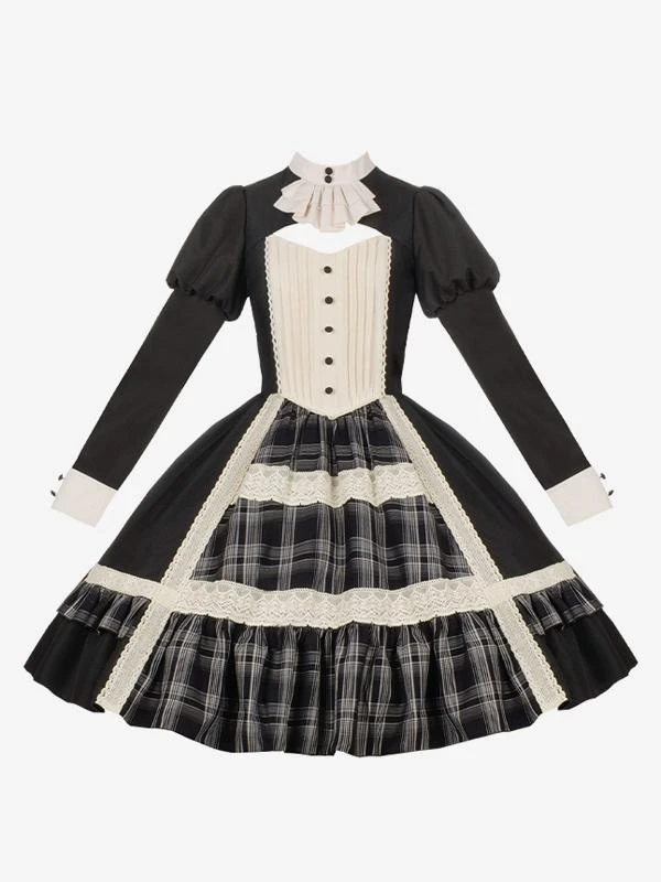 Gothic Lolita Dresses Bows Ruffles Plaid Black Black - Image 8